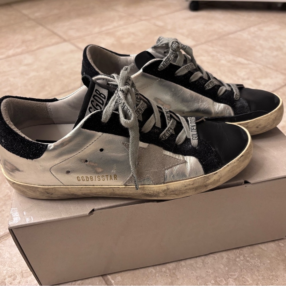 Golden Goose Women's Black and Silver Super Star Sneakers sz 36 6